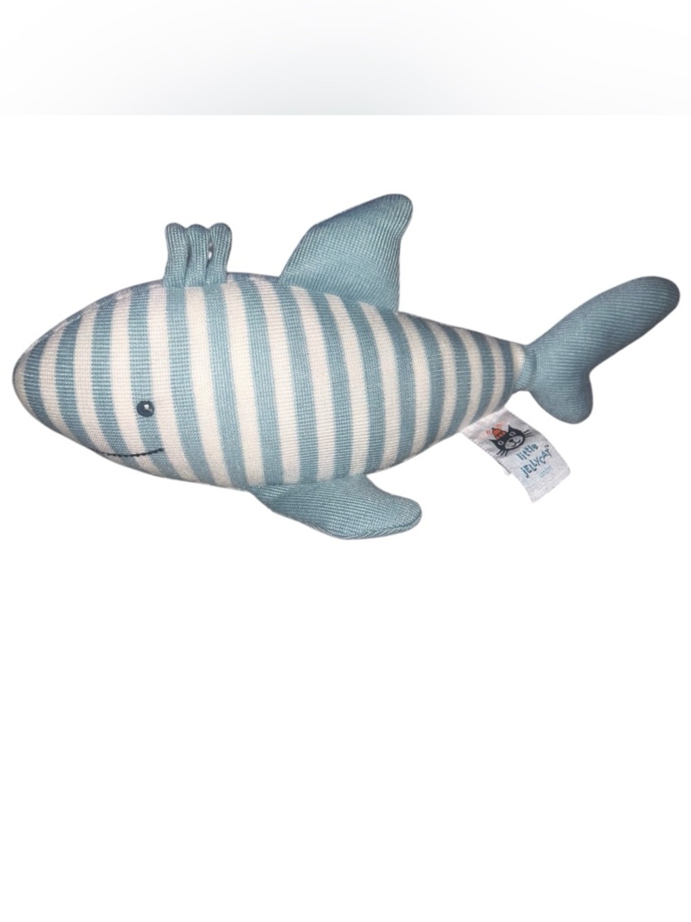 EUC Little Jellycat Sidney Blue White Striped Shark 🐋🐋 Rattle Plush Nursery Baby